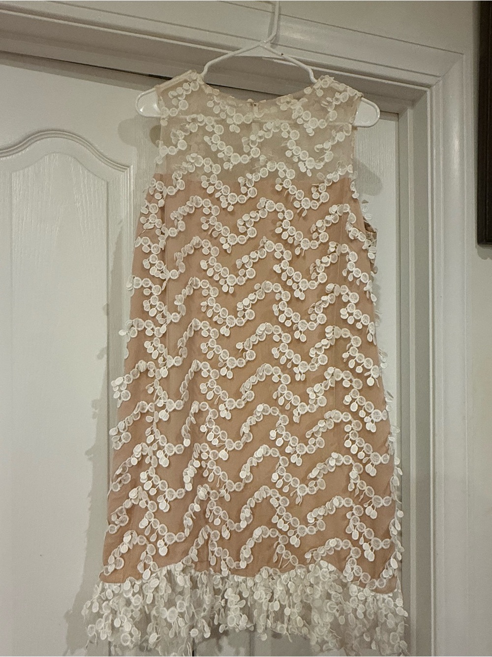 Badgley Mischka Nude Midi Dress with Ivory Lace Overlay